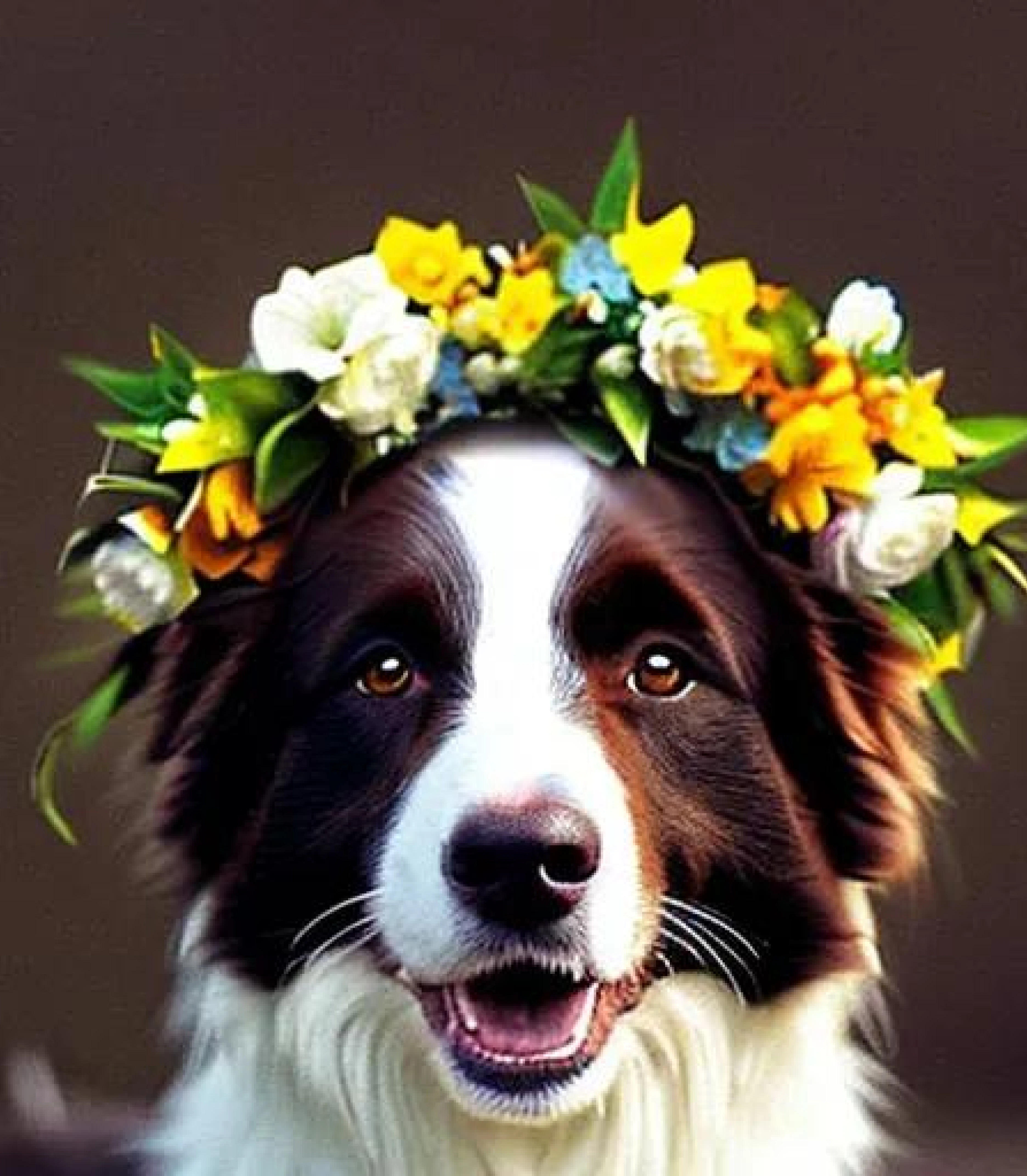 Border Collie in Stunning Yellow flower crown style created using AI Draw Border Collie in Stunning Yellow flower crown created using AI Draw