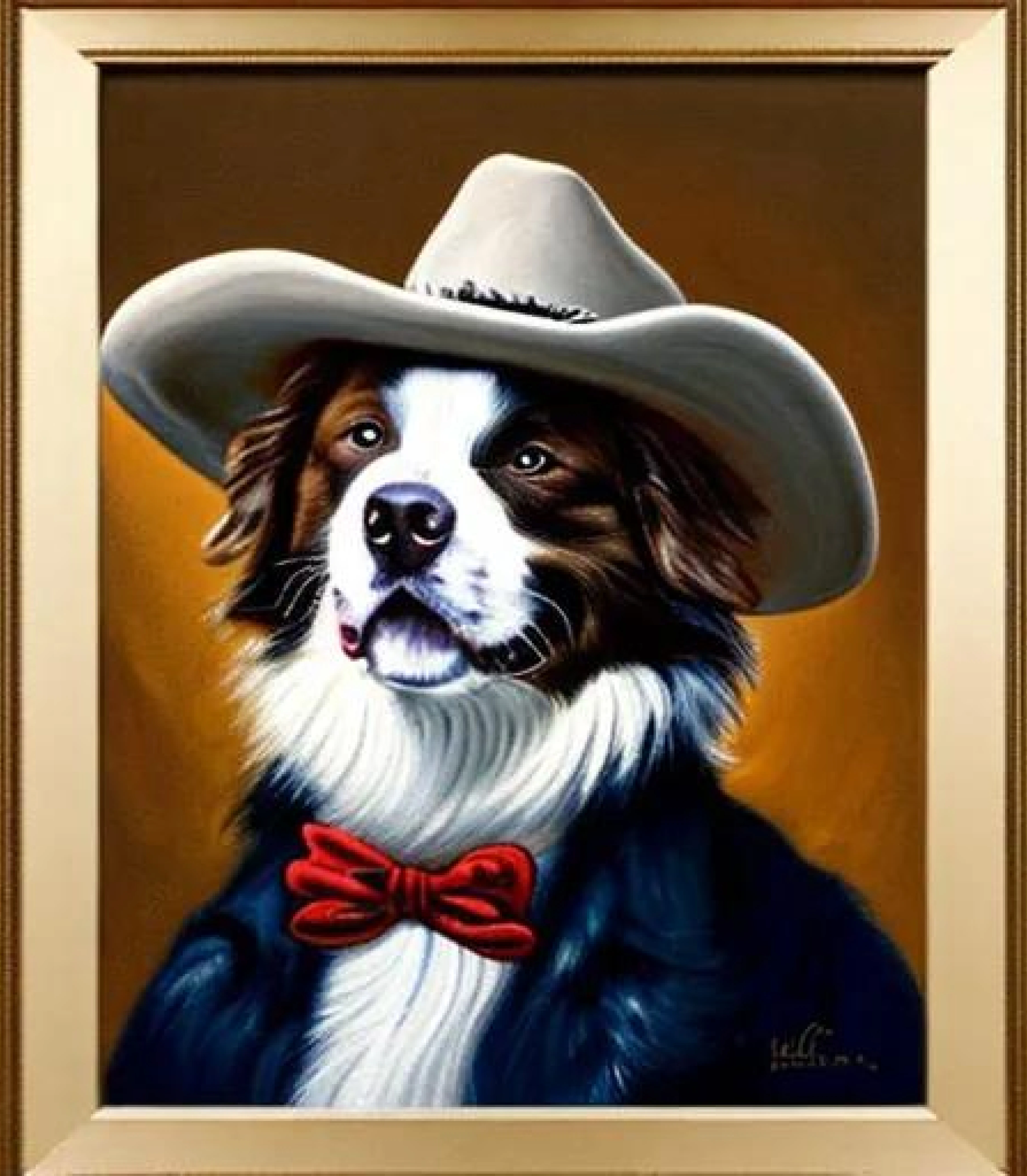 Border Collie in Cowboy wall art framed painting created using AI Draw Border Collie in Cowboy wall art framed painting created using AI Draw