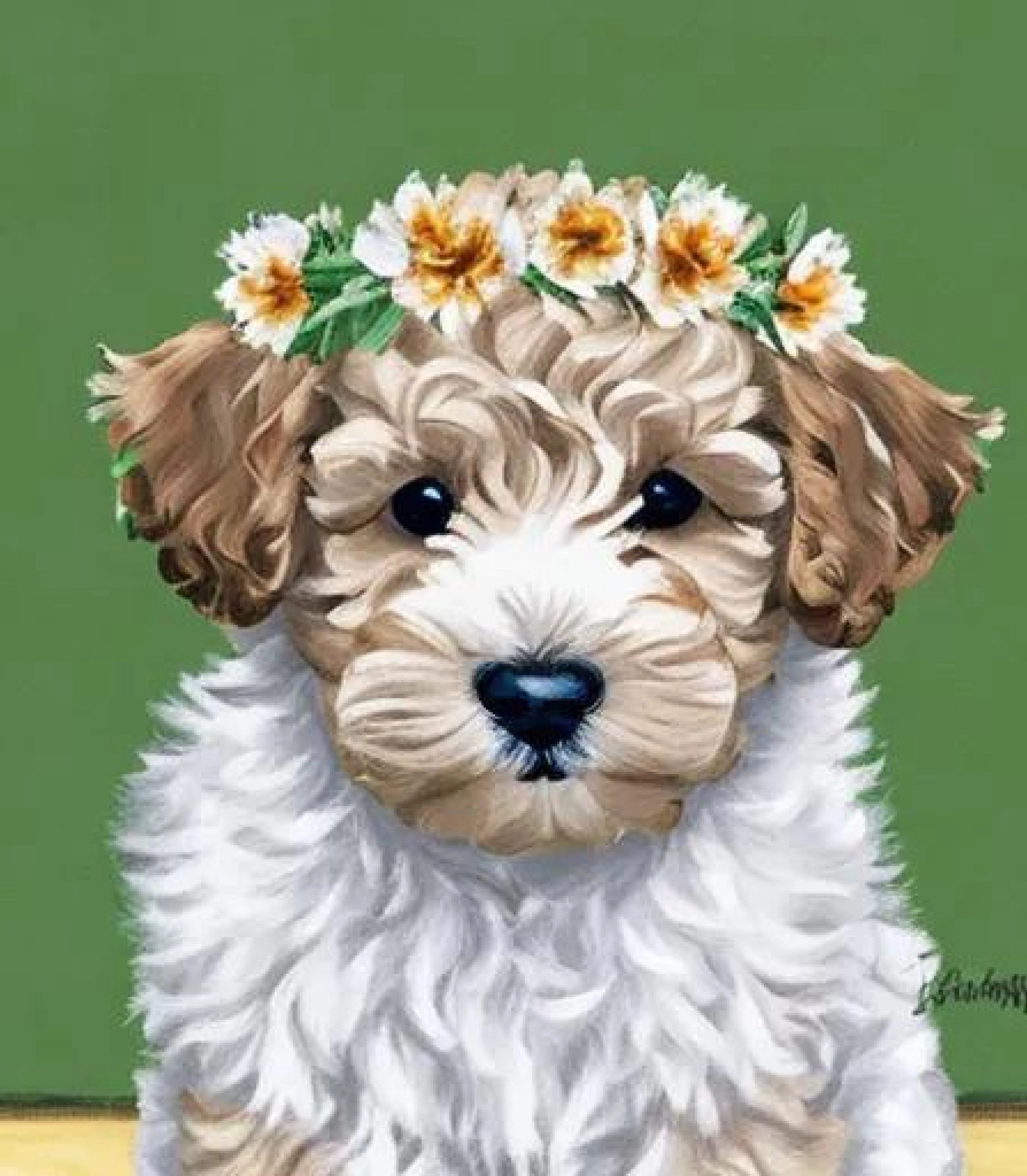 Cockapoo in Stunning Yellow flower crown style created using AI Draw Cockapoo in Stunning flower crown created using AI Draw