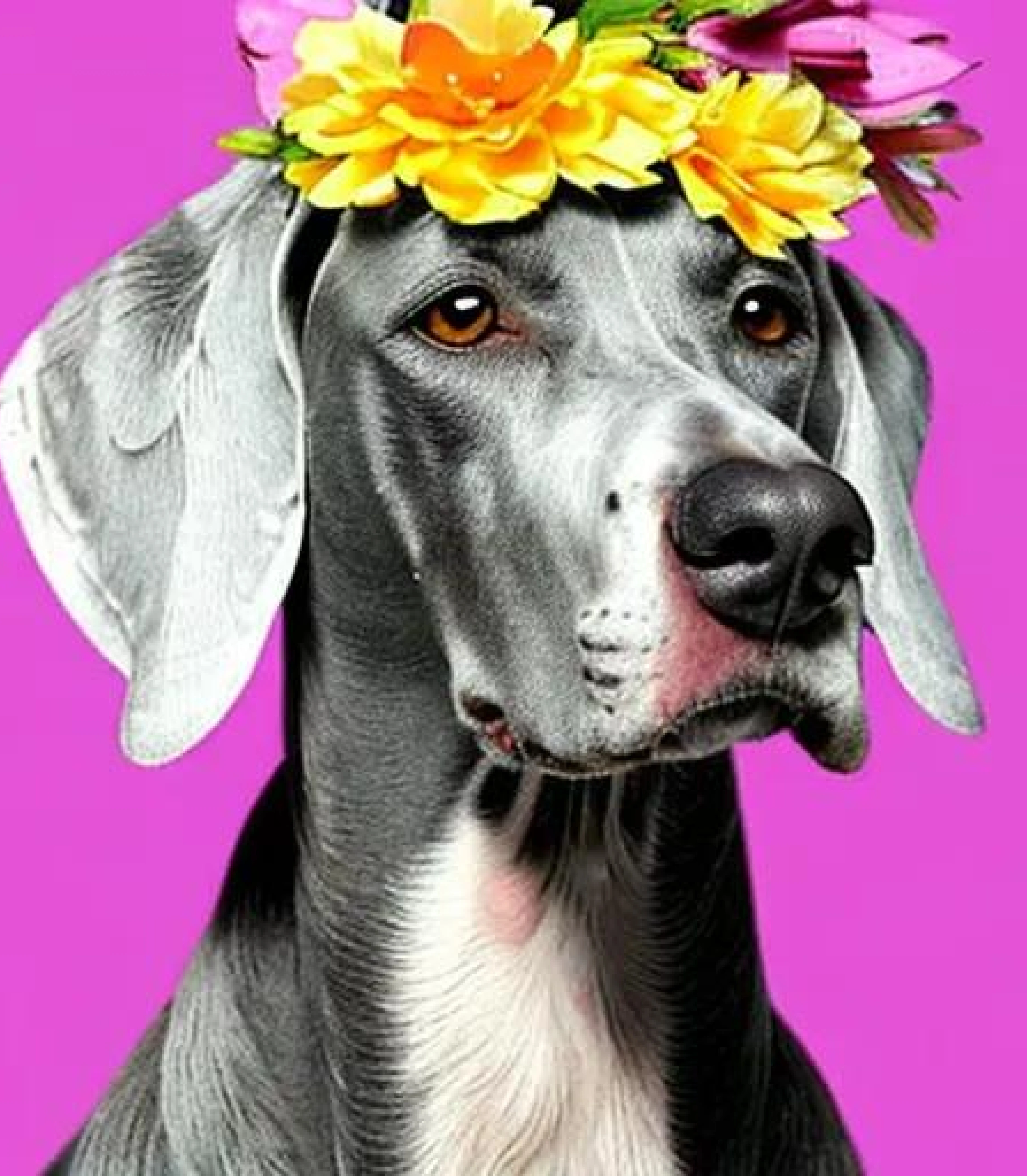 Great Dane in Stunning Yellow flower crown style created using AI Draw our online AI Art generator Great Dane in Stunning flower crown created using AI Draw our online AI Art generator