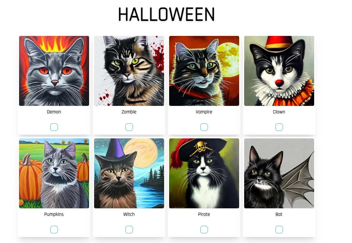 Cat Halloween styles created using AI Draw our online AI Art generator Halloween Cats styles and AI Artwork for AI Draw