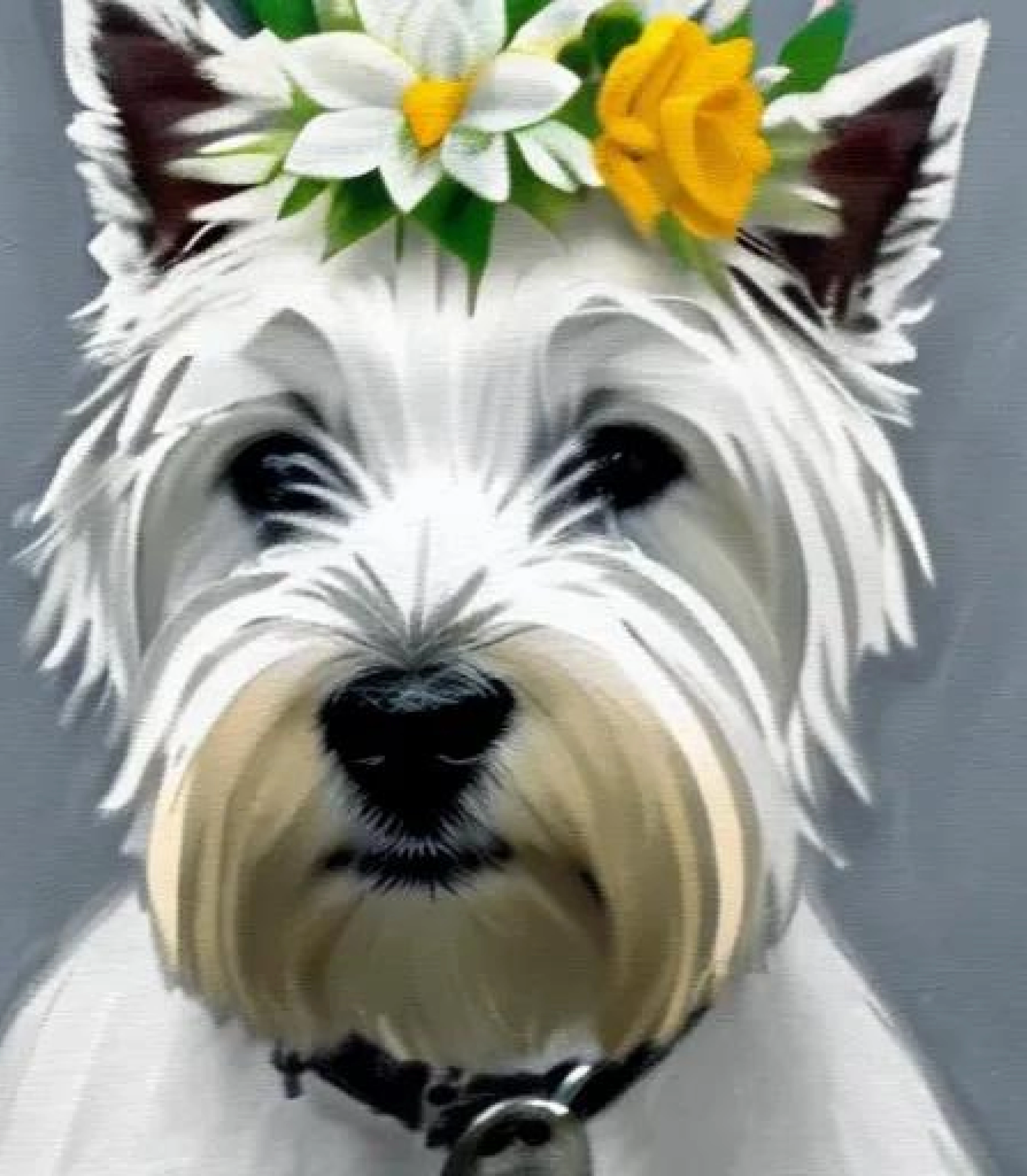 West Highland Terrier in Flower flower created using AI Draw our online AI Art generator West Highland Terrier in Flower Crown created using AI Draw our online AI Art generator