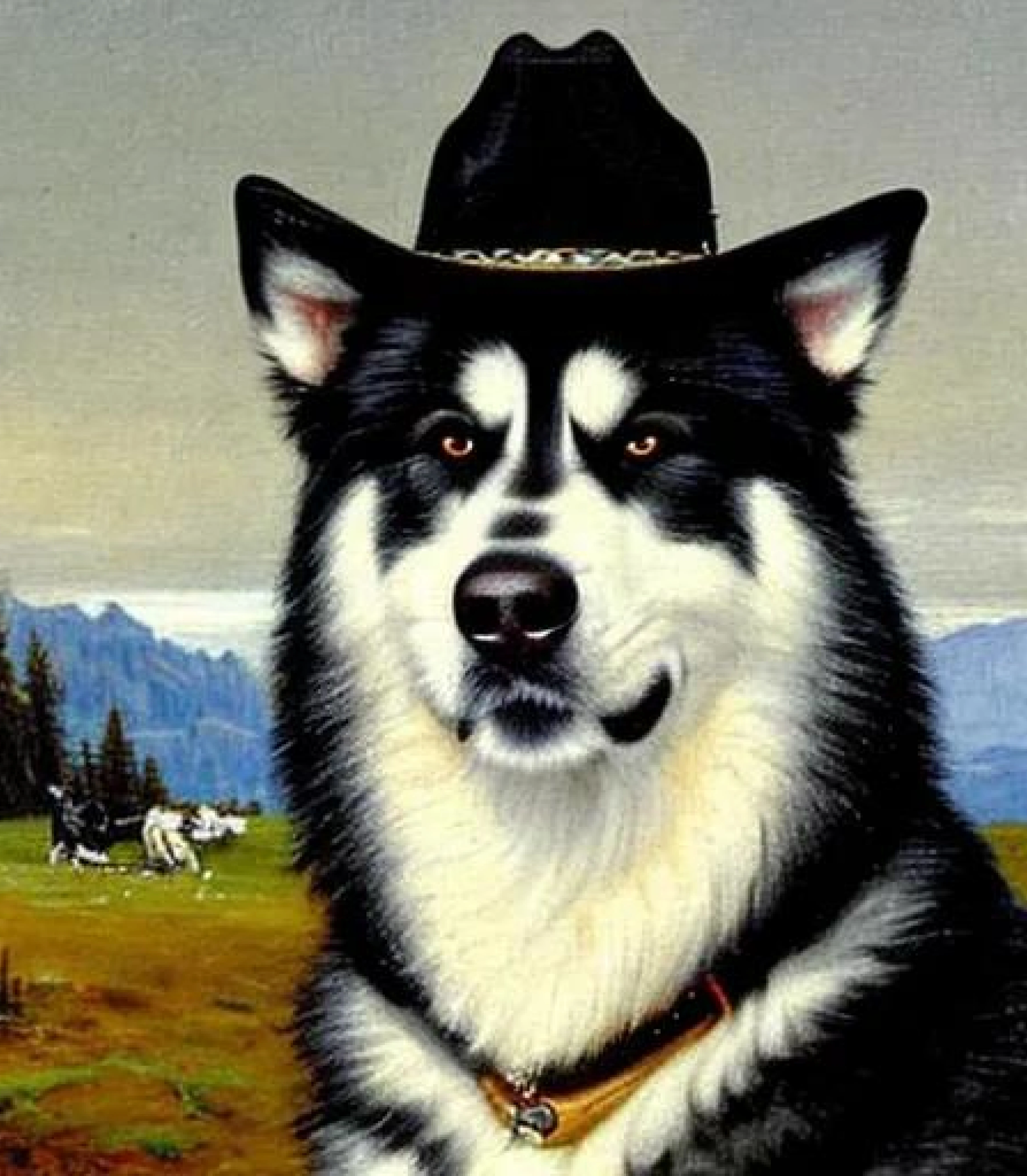 Alaskan Malmute in Realistic Cowboy painting style created using AI Draw Alaskan Malmute in Realistic Cowboy painting style created using AI Draw