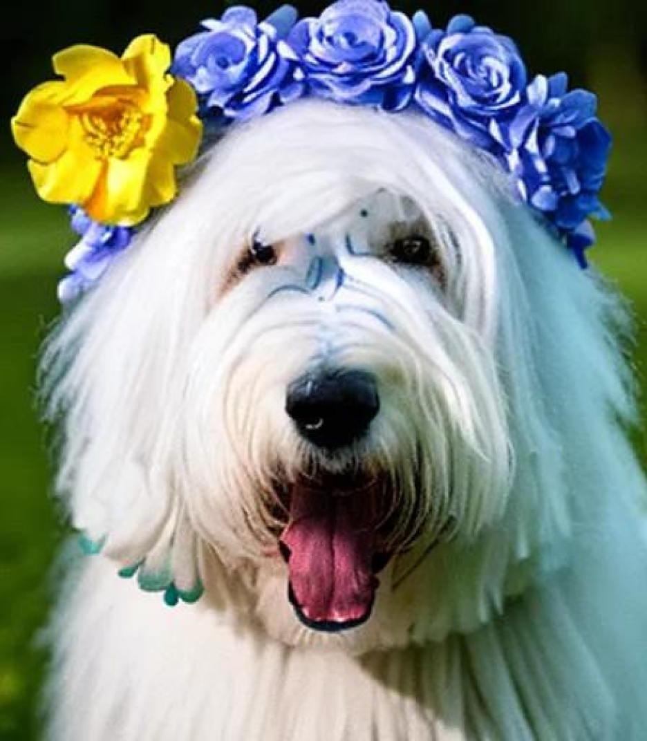 The Old English Sheepdog in Stunning flower crown created using AI Draw The Old English Sheepdog in Flower Crown created using AI Draw