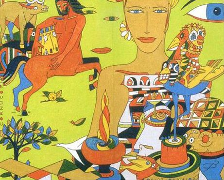 Post modern artwork with yellow background and abstract themes Post Modern Artwork