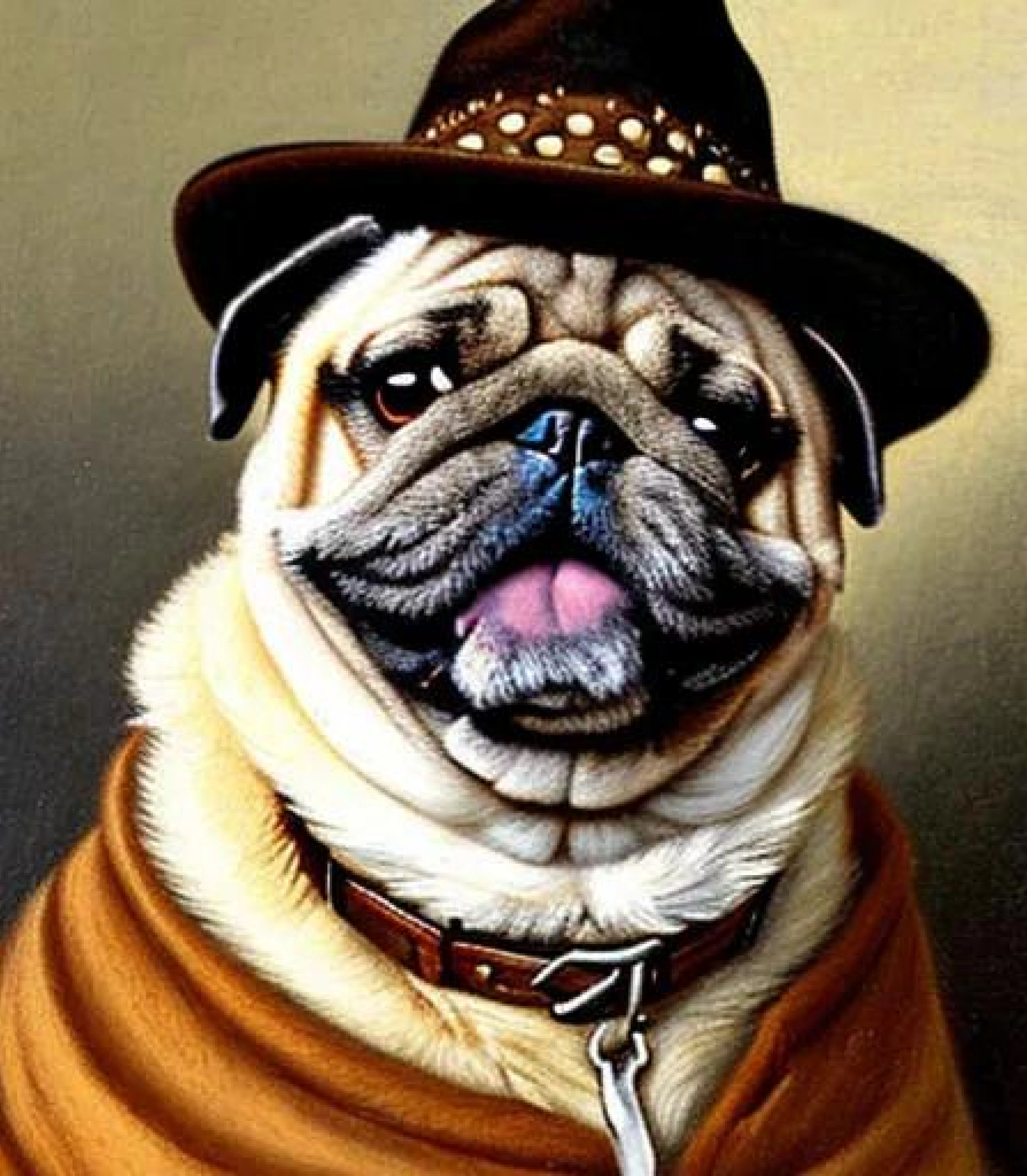 Pug in Cowboy Oil painting on canvas style created using AI Draw Pug in Cowboy Oil painting on canvas style created using AI Draw