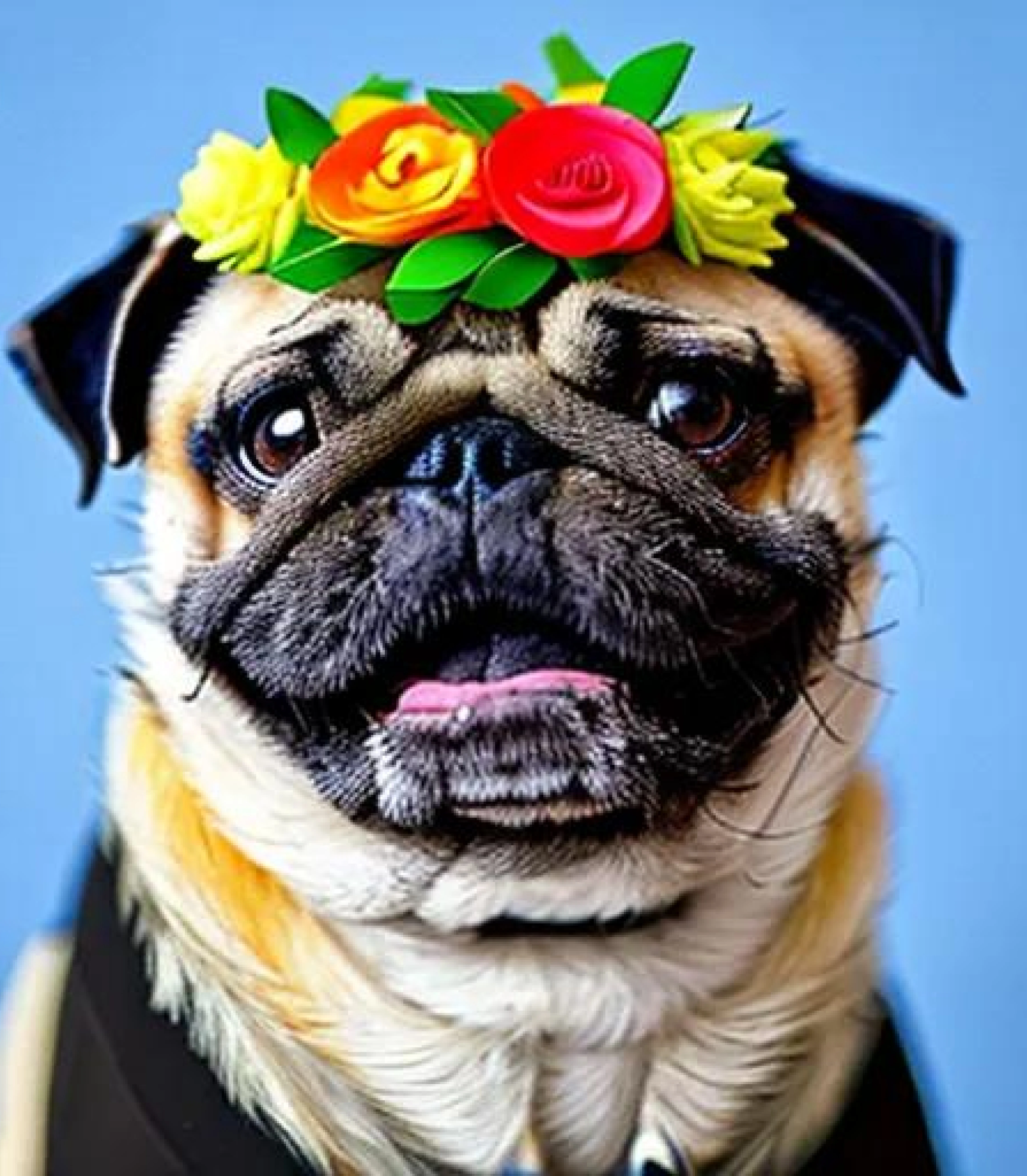 Pug in a stunning Flower crown created using AI Draw Pug in a stunning Flower crown created using AI Draw