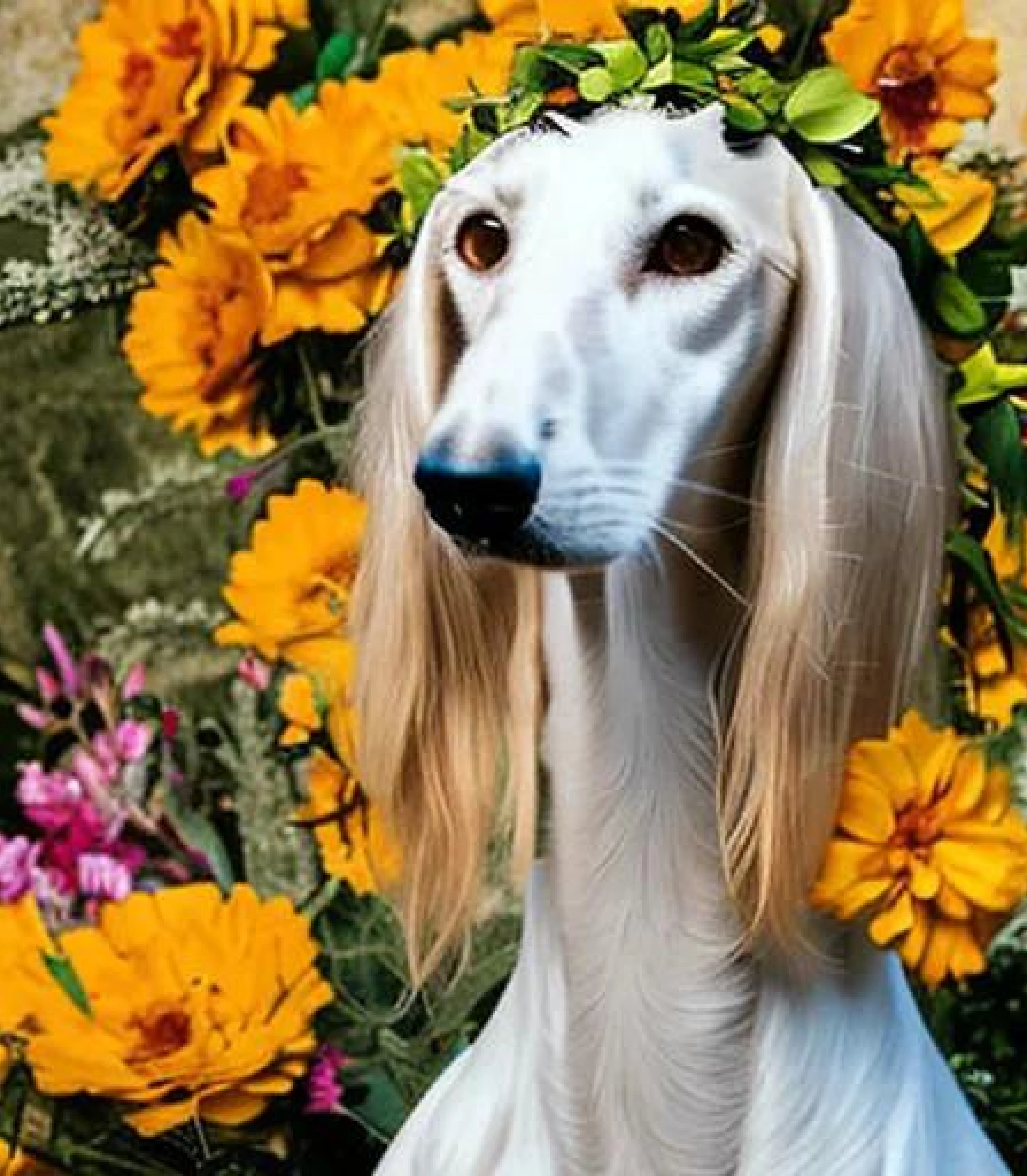 Saluki in Stunning Yellow flower crown style created using AI Draw Saluki in Stunning Yellow flower crown created using AI Draw