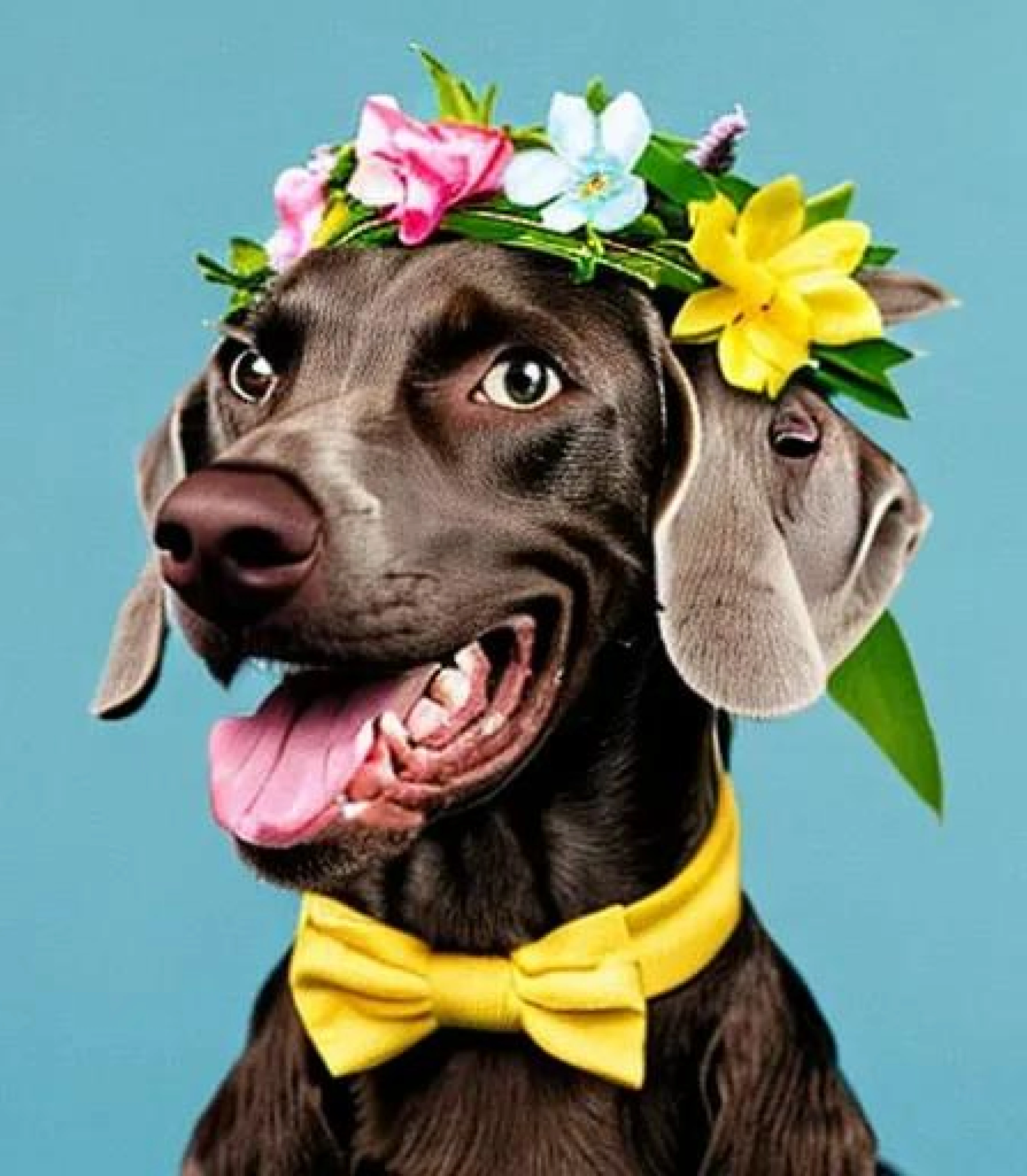 Weimaraner in Stunning Flower Crown created using AI Draw our online AI Art generator Weimaraner in Stunning Flower Crown and Bowtie created using AI Draw our online AI Art generator